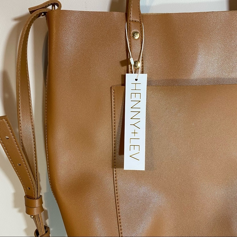Women’s Tan Leather Tote Bag with Front Pocket - Picture 7 of 12